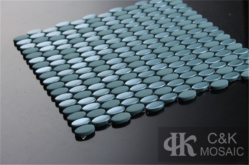 Hot selling Blue Oval Glass Recycled glass mosaic for backsplash MSML6001