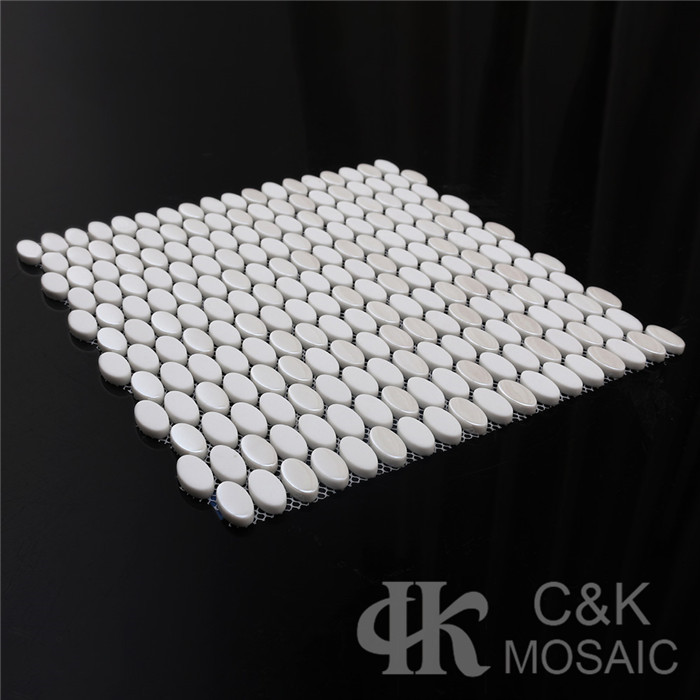 Hot selling White Oval Glass Recycled glass mosaic for backsplash MSMM1003