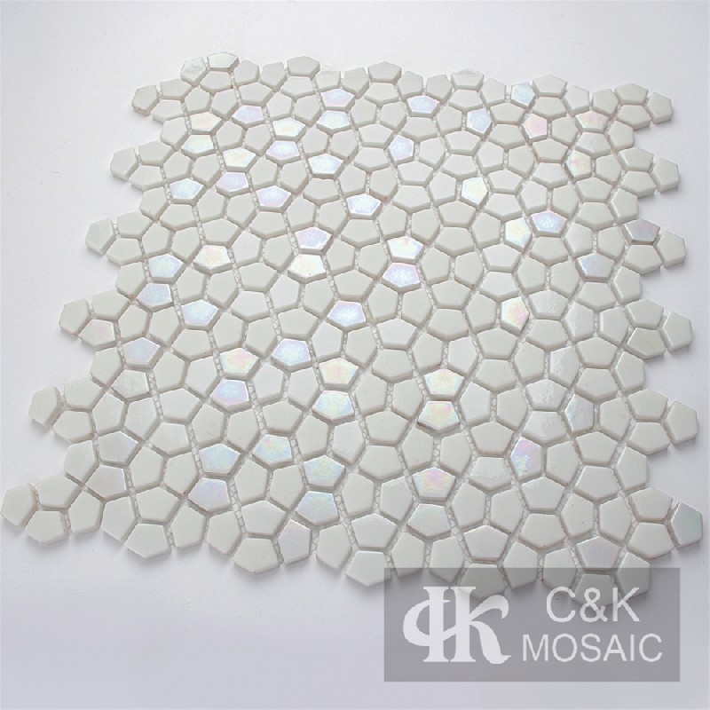 Fashion White Pentagon Glass Recycled glass mosaic for backsplash MSPW3001