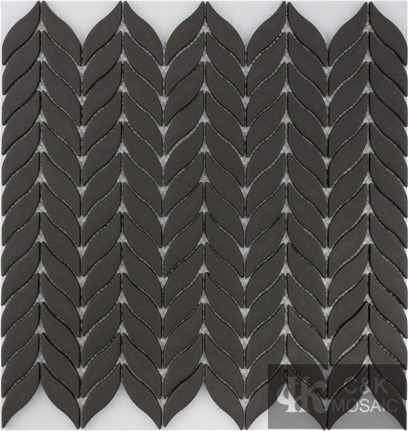 Fashion Black Leaf Glass Recycled glass mosaic for backsplash SYM57Z