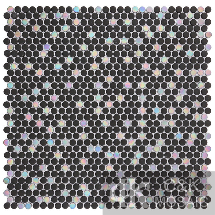 Hot selling Black Round Glass Recycled glass mosaic for backsplash MSRM8023