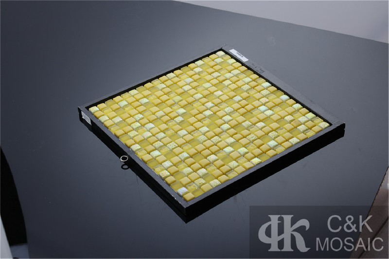 Hot selling Yellow Square Glass Recycled glass mosaic for backsplash 15SCW903