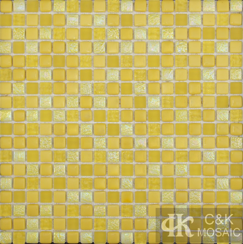 Hot selling Yellow Square Glass Recycled glass mosaic for backsplash 15SCW903