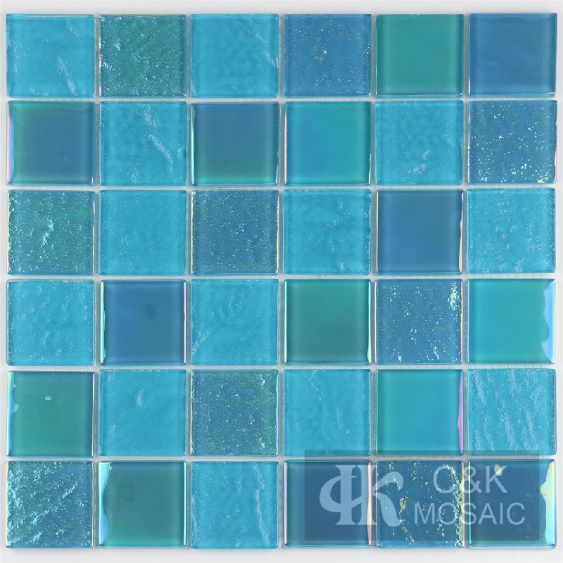 Crystal Blue Mixed Square Glass Mosaic Tiles for Swimming Pool MCBW7015B