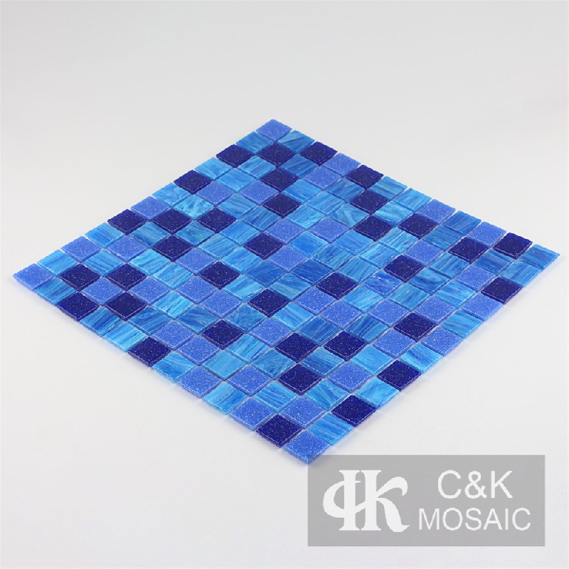 Classic Blue Mixed Square Hot Melting Glass Mosaic Tile for Swimming Pool MASM7027