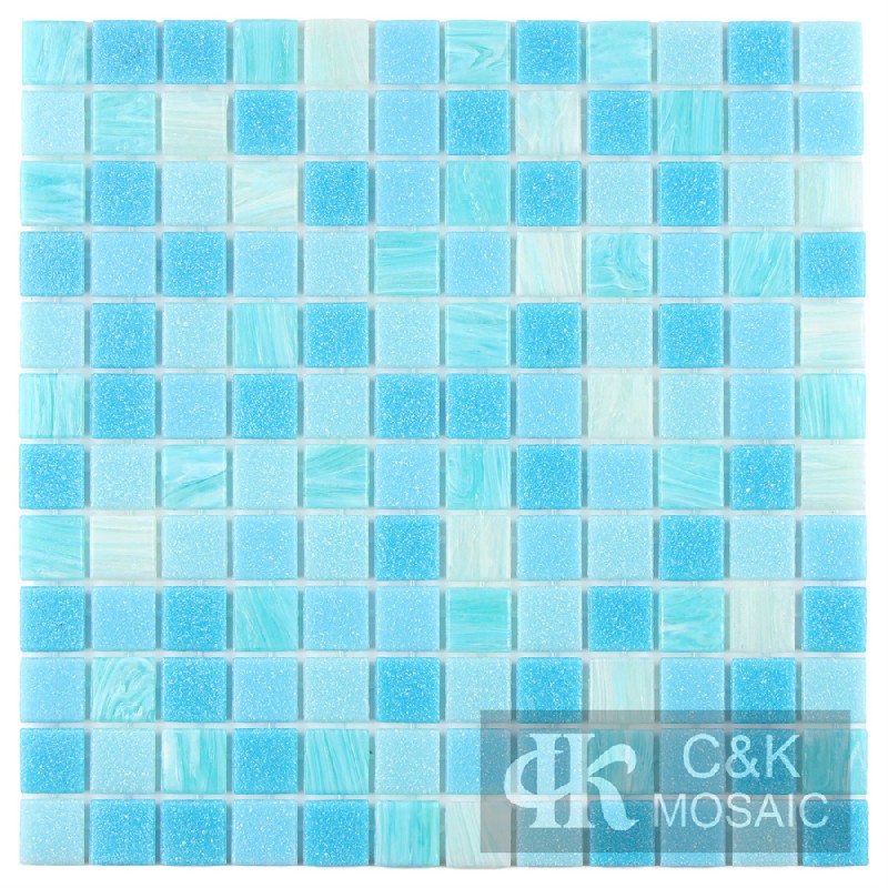 Classic Blue Mixed Square Hot Melting Glass Mosaic Tile for Swimming Pool MASM7026