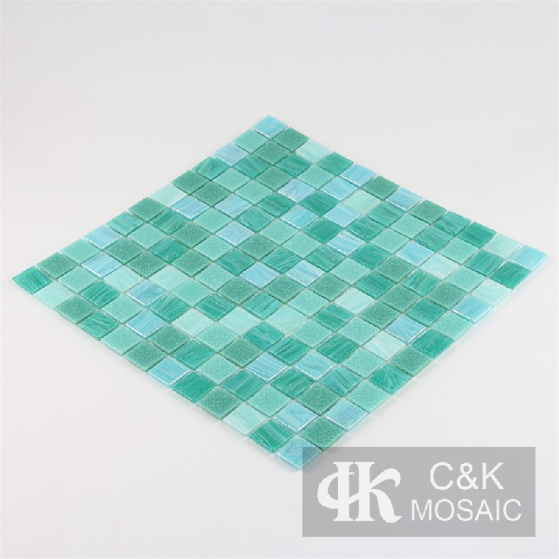 Classic Green Mixed Square Hot Melting Glass Mosaic Tile for Swimming Pool MASM6009