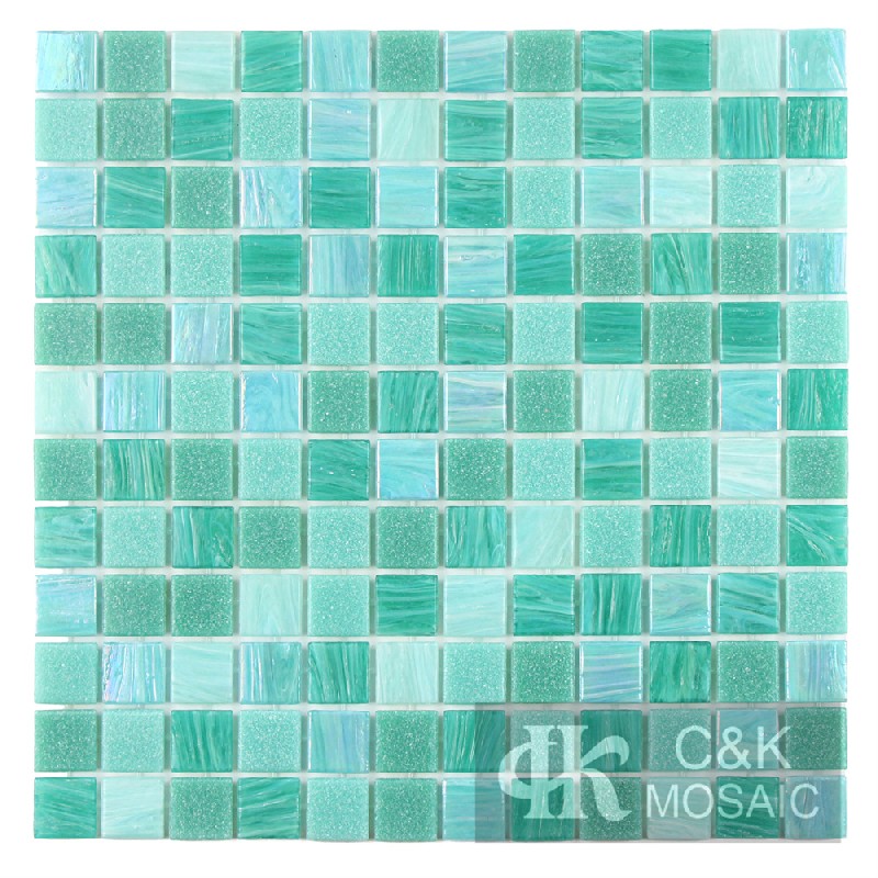 Classic Green Mixed Square Hot Melting Glass Mosaic Tile for Swimming Pool MASM6009