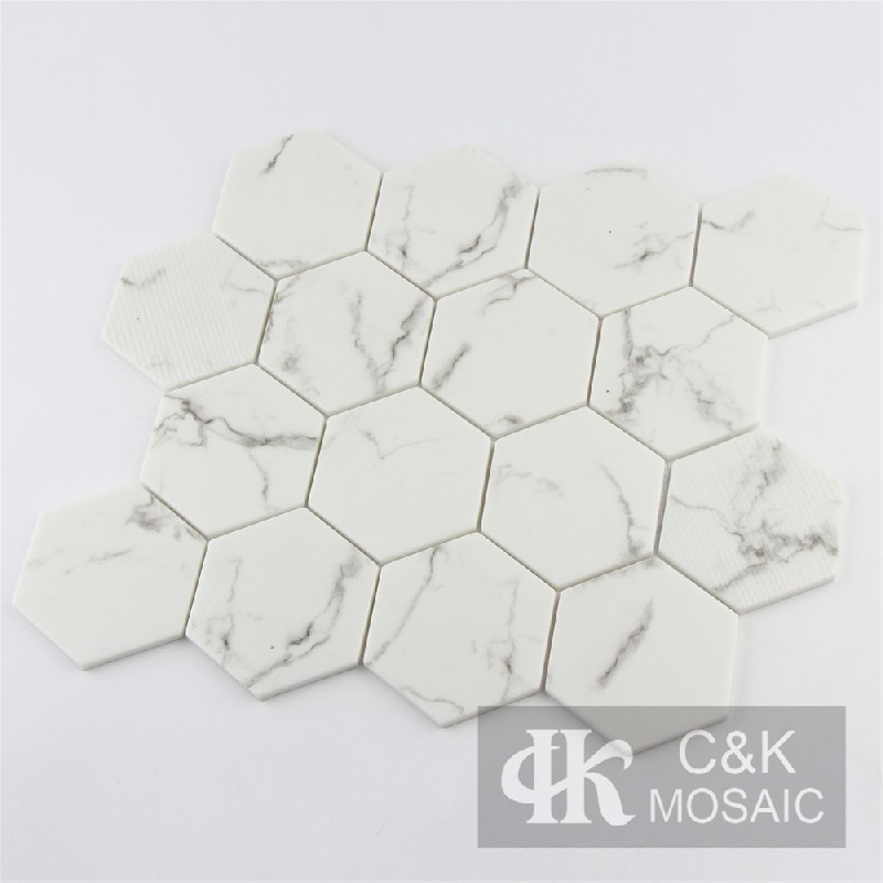 New White Hexagon Glass Inkjet Printing Mosaic For Backsplash MSHW1033