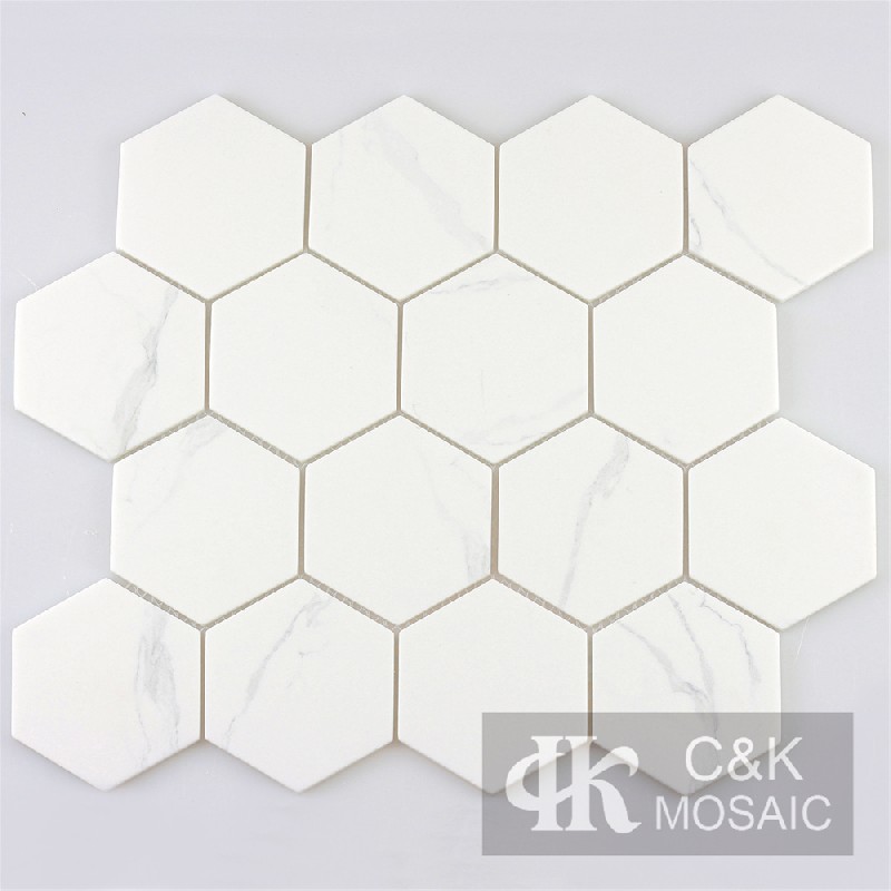 Unique White Hexagon Glass Inkjet Printing Mosaic For Backsplash 73SHQ170