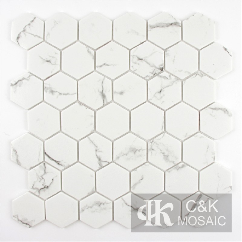 Modern White Hexagon Glass Inkjet Printing Mosaic For Backsplash MSHW1022