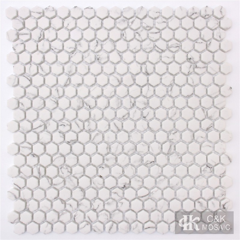 New White Hexagon Glass Inkjet Printing Mosaic For Kitchen SDHQA105