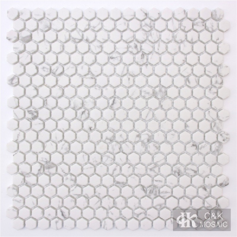 Fashion White Hexagon Glass Inkjet Printing Mosaic For Spa SDHQA116