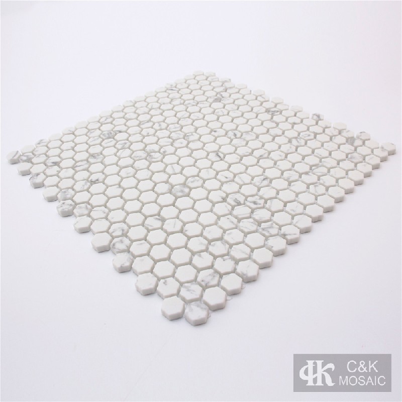 Fashion White Hexagon Glass Inkjet Printing Mosaic For Spa SDHQA116