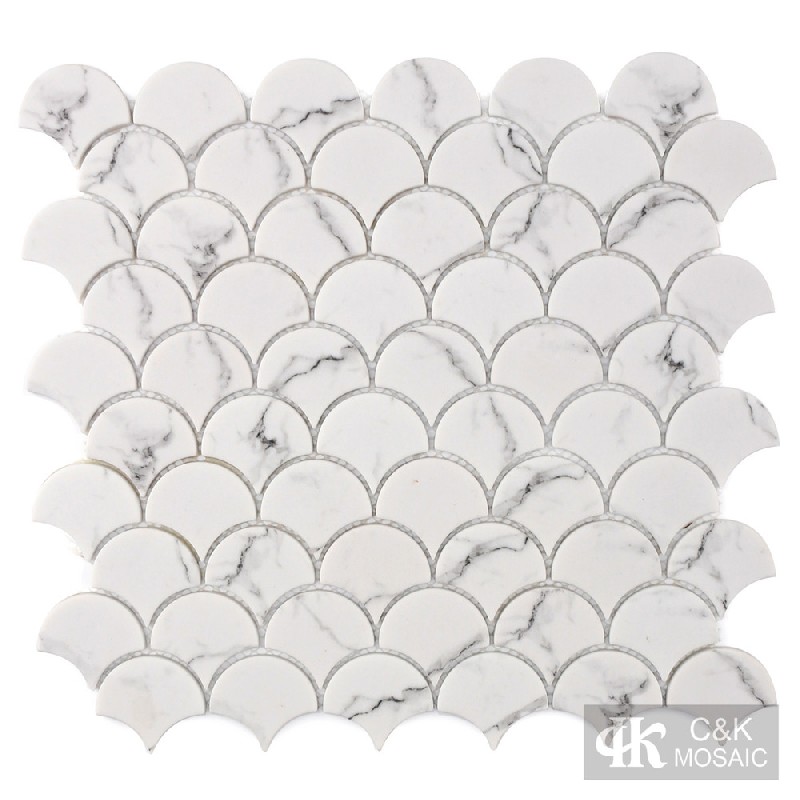 Hot Selling White Fan Glass Inkjet Printing Mosaic For Backsplash SFQ105