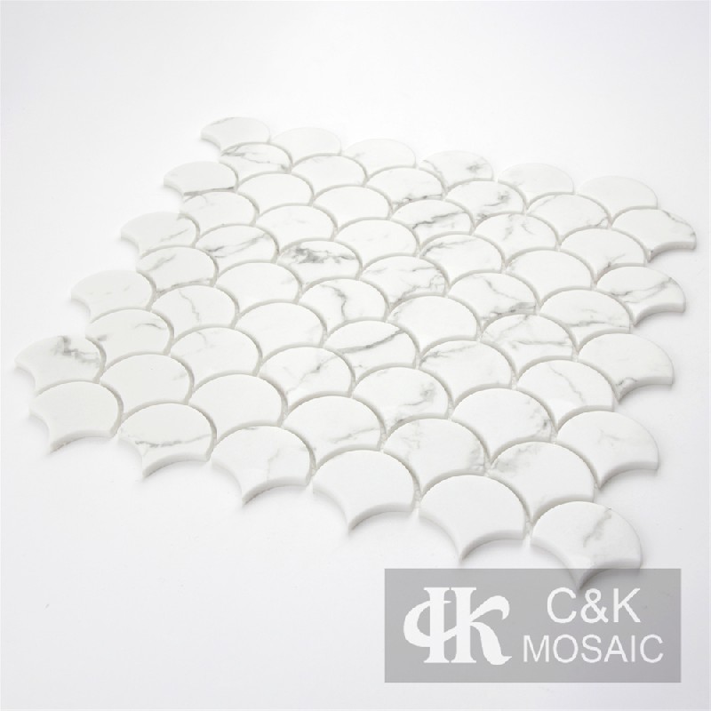 Modern White Fan Glass Inkjet Printing Mosaic For Kitchen MSFQA1010