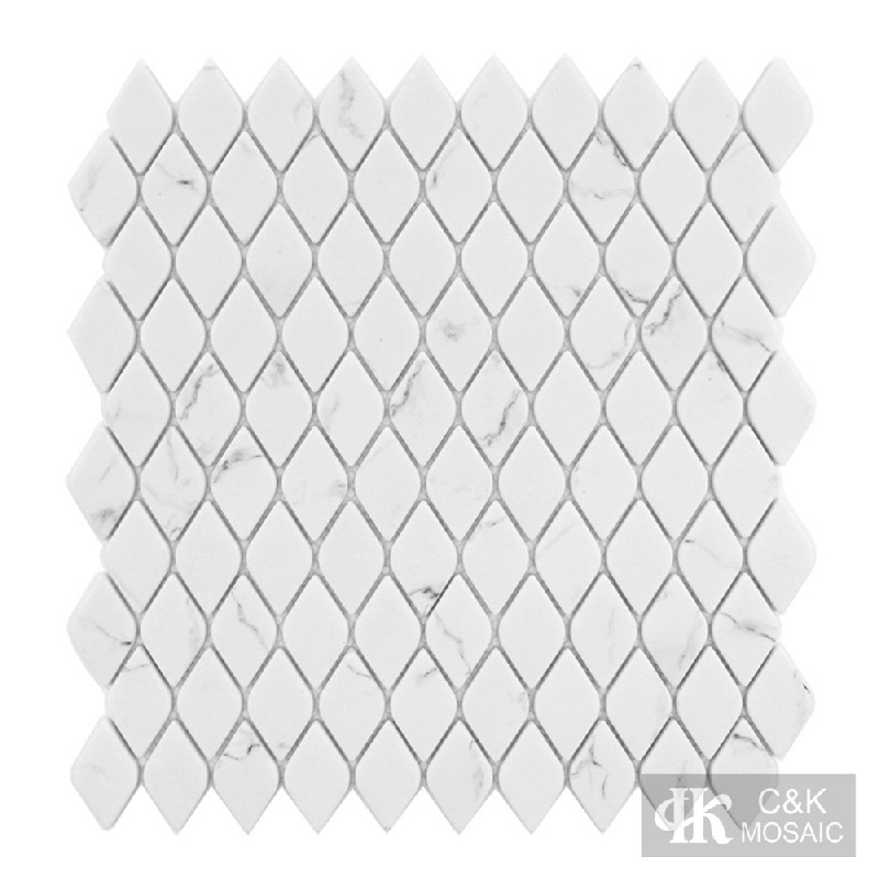 Fashion White Pear-shape Glass Inkjet Printing Mosaic For Kitchen SAAQ105