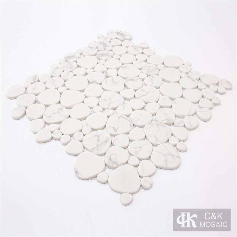 Modern White Oval Glass Inkjet Printing Mosaic For Bathroom SABQ116