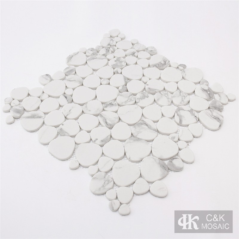 New White Oval Glass Inkjet Printing Mosaic For Bathroom SABQ121