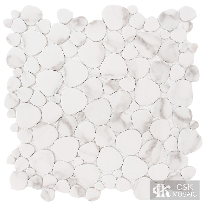 Fashion White Oval Glass Inkjet Printing Mosaic For Bathroom SABQ139