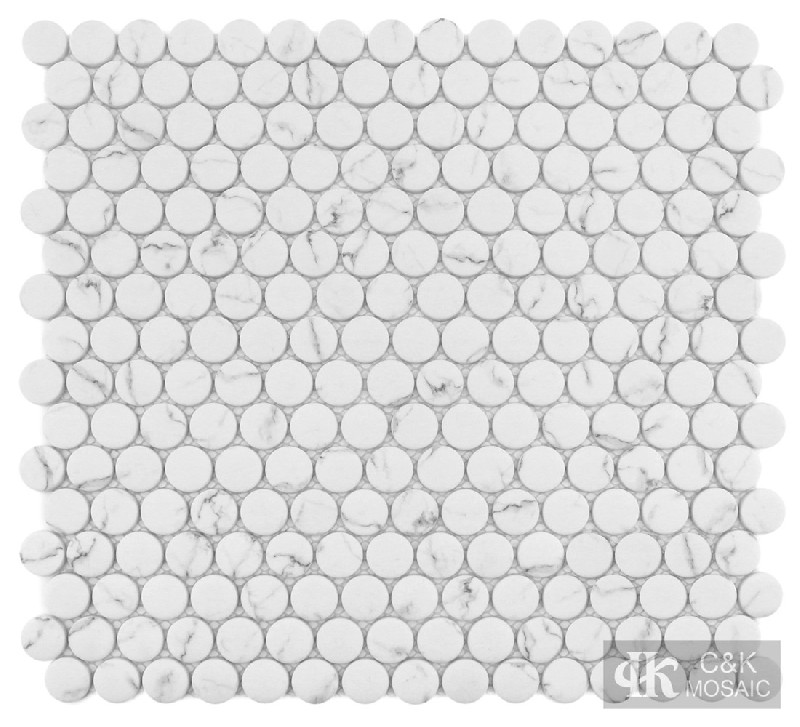 Fashion White Round Glass Inkjet Printing Mosaic For Kitchen 20SRQ105