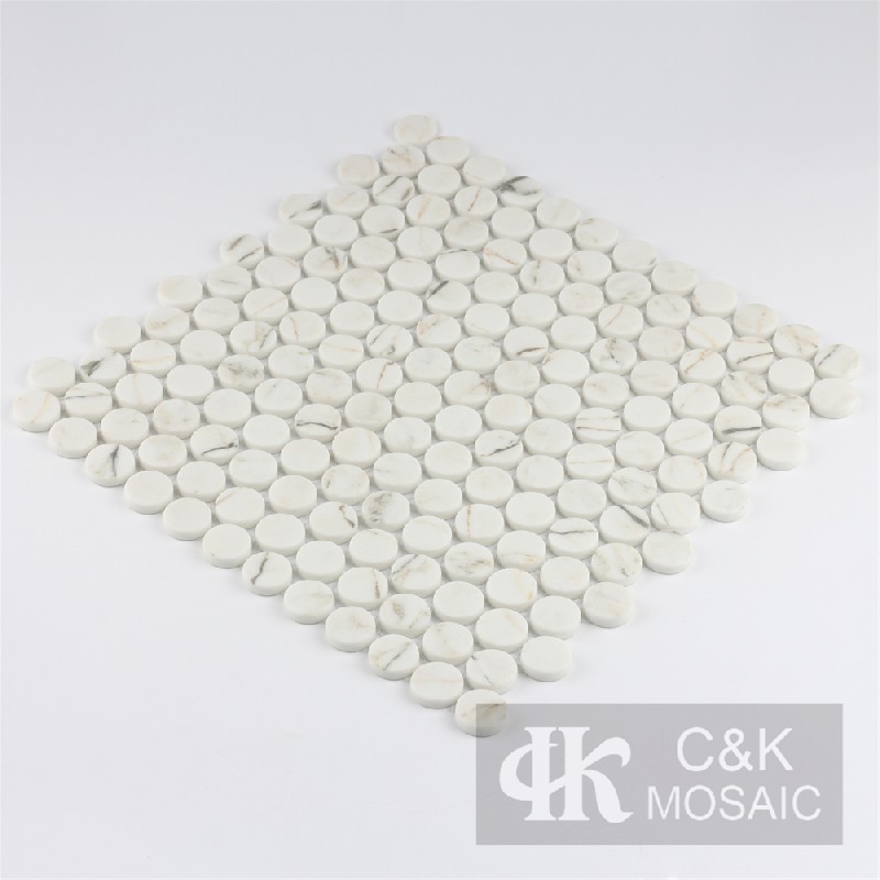 Modern White Round Glass Inkjet Printing Mosaic For Spa 23SRQ2215
