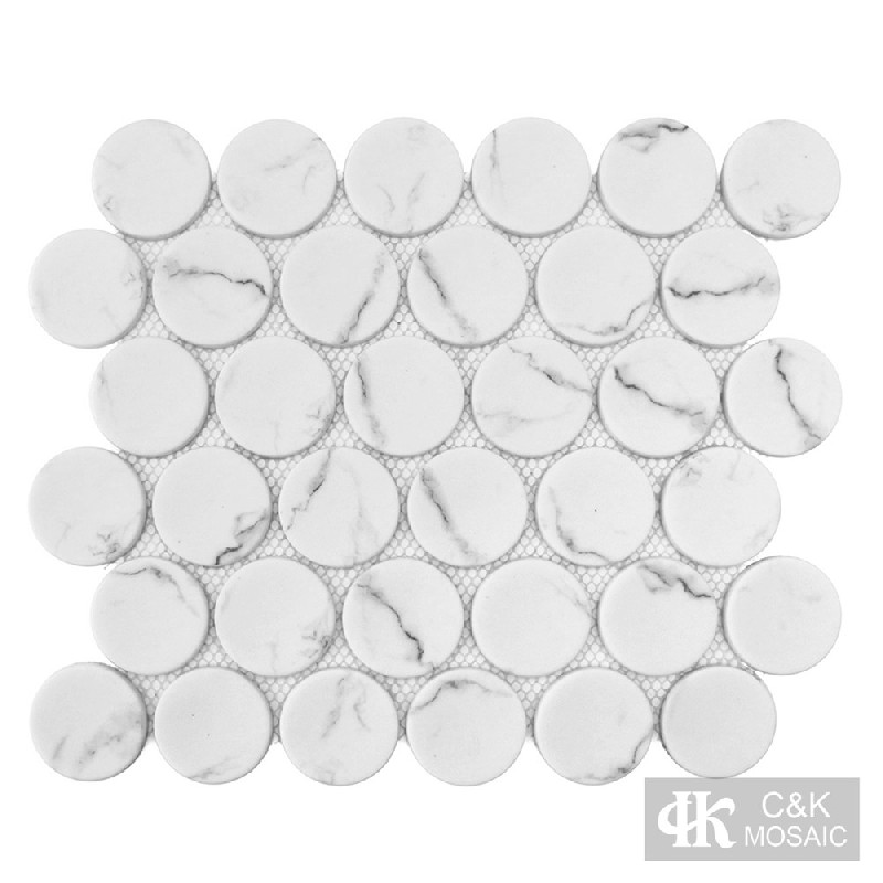 New White Round Glass Inkjet Printing Mosaic For Kitchen 48SRQ106