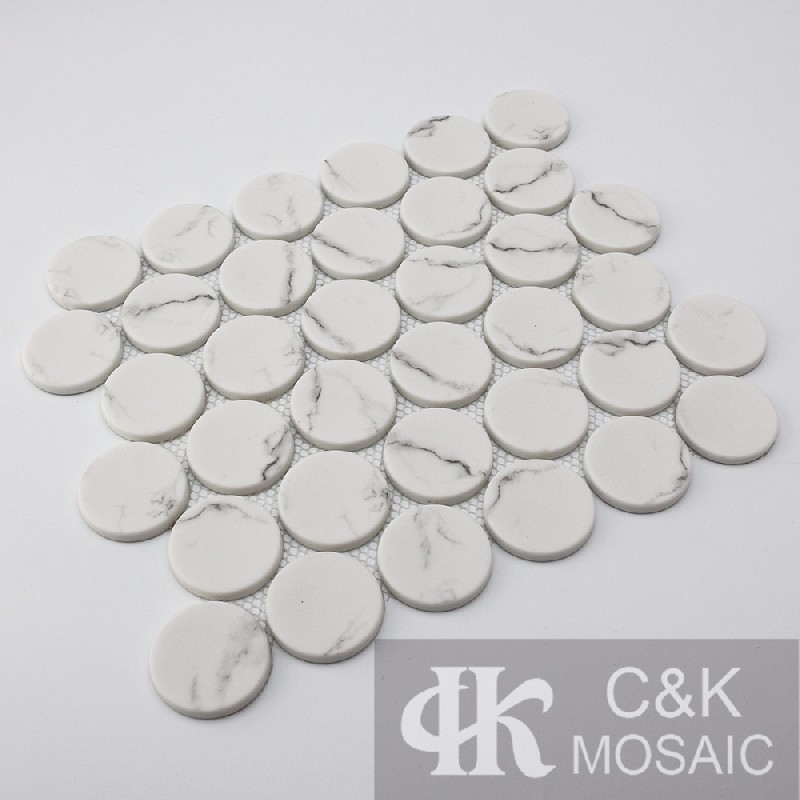 New White Round Glass Inkjet Printing Mosaic For Kitchen 48SRQ106