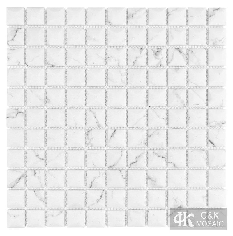 Fashion White Square Glass Inkjet Printing Mosaic For Bathroom 25SSQ105