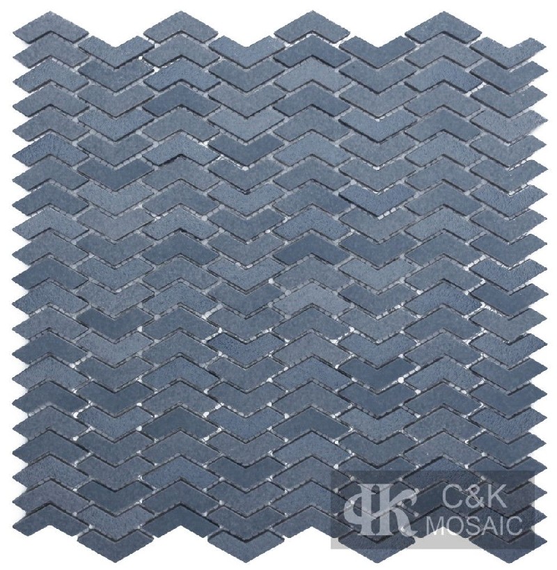 Modern Blue Chevron Glass Mosaic Tiles For Bathroom MNAM2052B