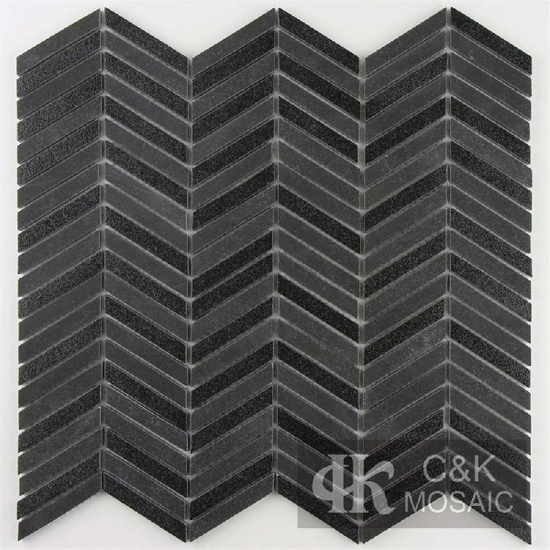 Fashion Black Chevron Recycled Glass Mosaic Tiles For Kitchen MNXM8007Z