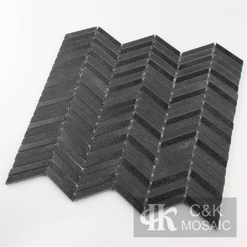 Fashion Black Chevron Recycled Glass Mosaic Tiles For Kitchen MNXM8007Z