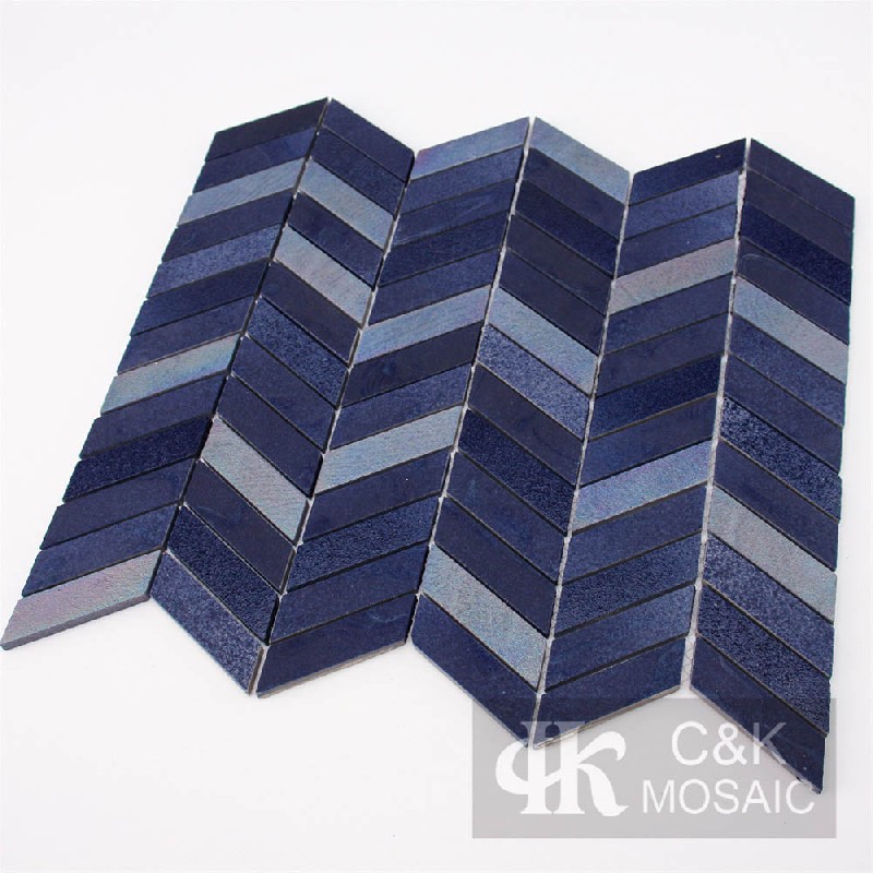 Fashion Cobalt Blue Chevron Recycled Glass Mosaic Tiles For Kitchen MNXW7003Z