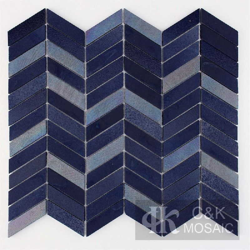 Fashion Cobalt Blue Chevron Recycled Glass Mosaic Tiles For Kitchen MNXW7003Z