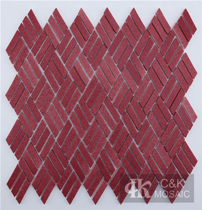 Fashion Red Parallelogram Recycled Glass Mosaic Tiles For Bathroom NXG66