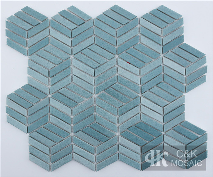 Fashion Blue Parallelogram Recycled Glass Mosaic Tiles For Bathroom NXG101D