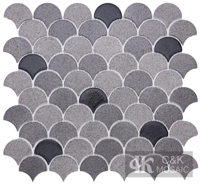 Modern Grey Fan Glass Mosaic For Wall Decoration MNFG2002