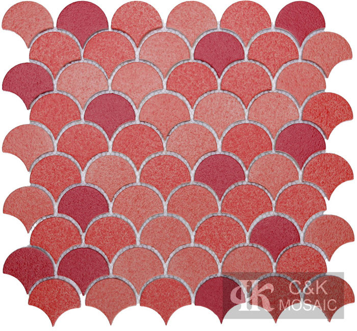 Modern Red Fan Glass Mosaic For Wall Decoration MNFG3002