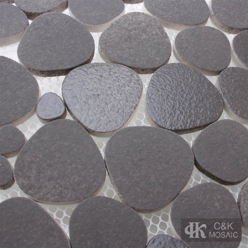 Modern Dark Grey Pebble Glass Mosaic Tiles For Bathroom MNDABM2003