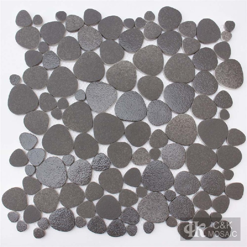 Modern Dark Grey Pebble Glass Mosaic Tiles For Bathroom MNDABM2003