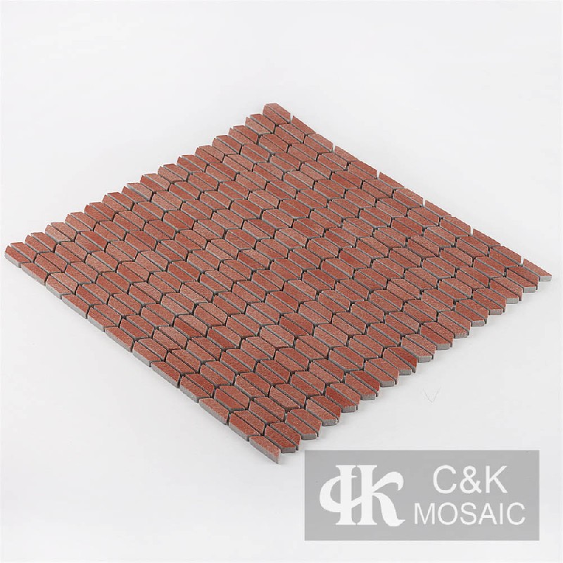 Unique Red Trapezoid Glass Mosaic Tiles For Bathroom MNTM3004