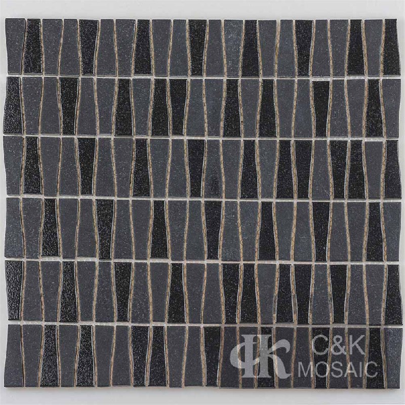 Unique Black Trapezoid Glass Mosaic Tiles For Bathroom MNTM8006