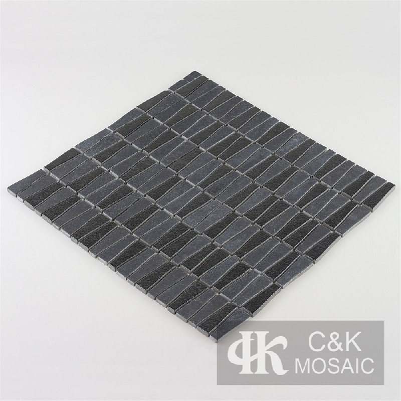 Unique Black Trapezoid Glass Mosaic Tiles For Bathroom MNTM8006