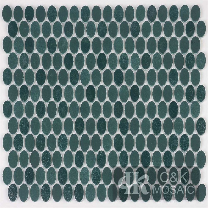 New Dark Green Oval Recycled Glass Tiles For Spa MNEMM6004