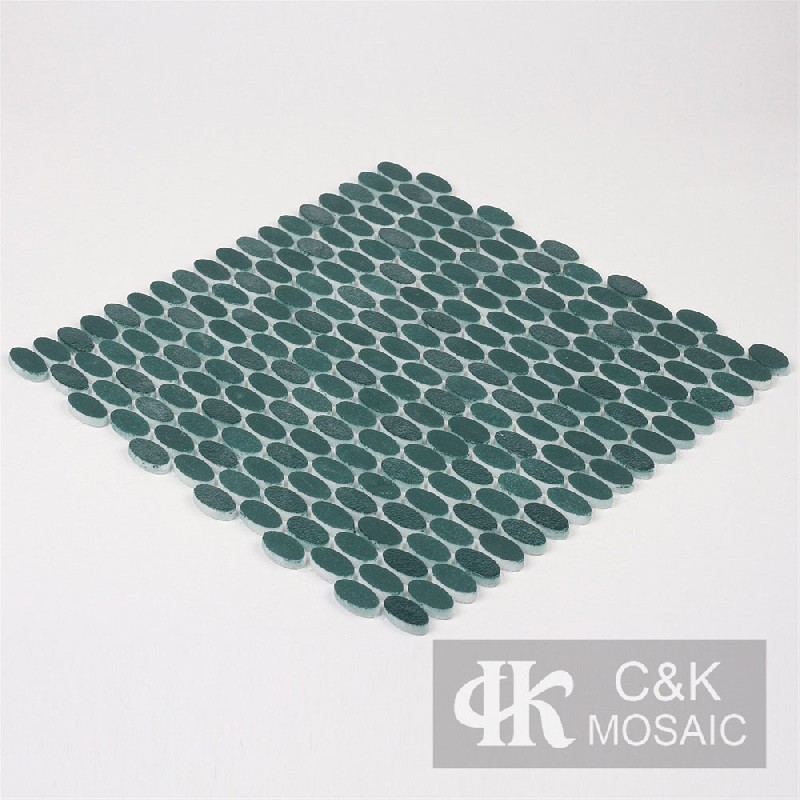 New Dark Green Oval Recycled Glass Tiles For Spa MNEMM6004