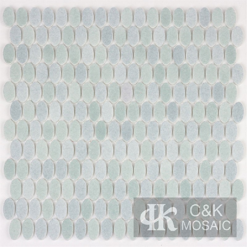 New Blue Oval Recycled Glass Tiles For Spa MNEMM7003