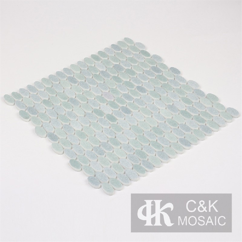 New Blue Oval Recycled Glass Tiles For Spa MNEMM7003