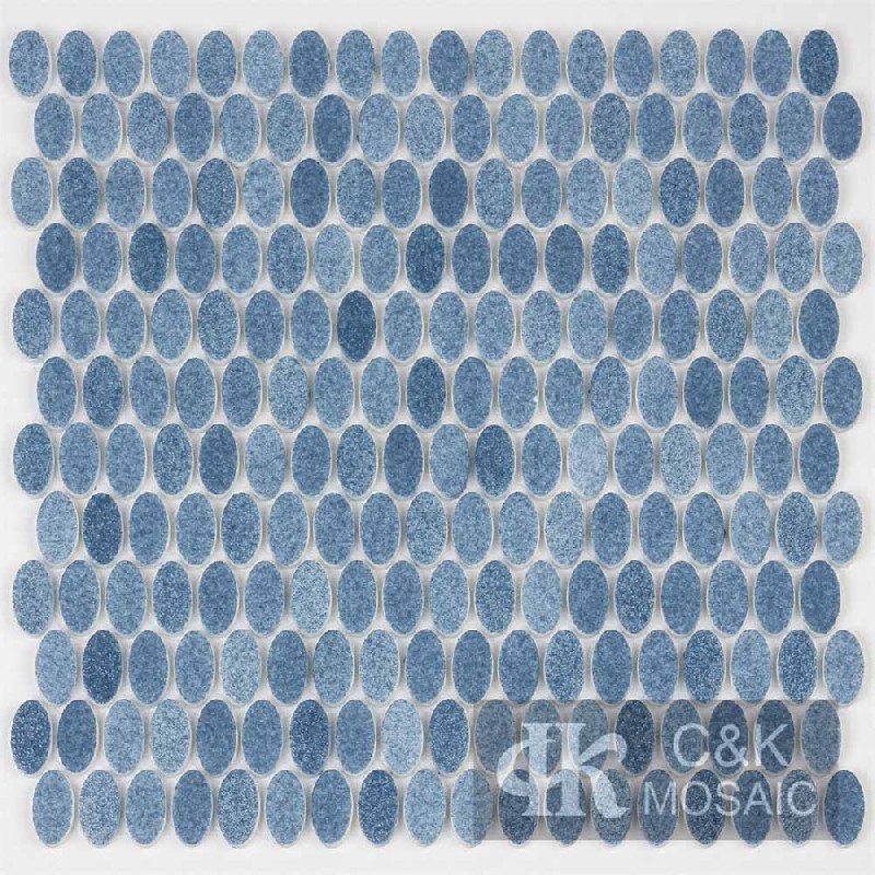 New Blue Oval Recycled Glass Tiles For Spa MNEMM7009