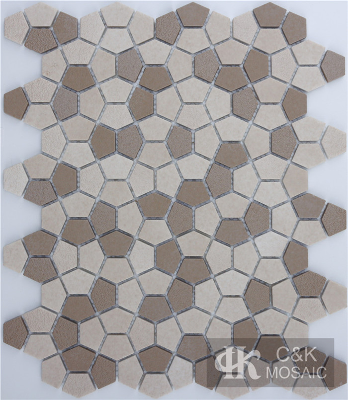 New Beige Mixed Pentagon Recycled Glass Tiles For Spa MNPM3004