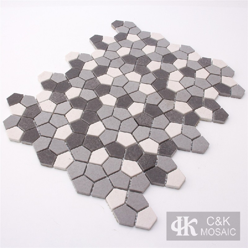 New White&Grey Mixed Pentagon Recycled Glass Tiles For Spa MNPM2001